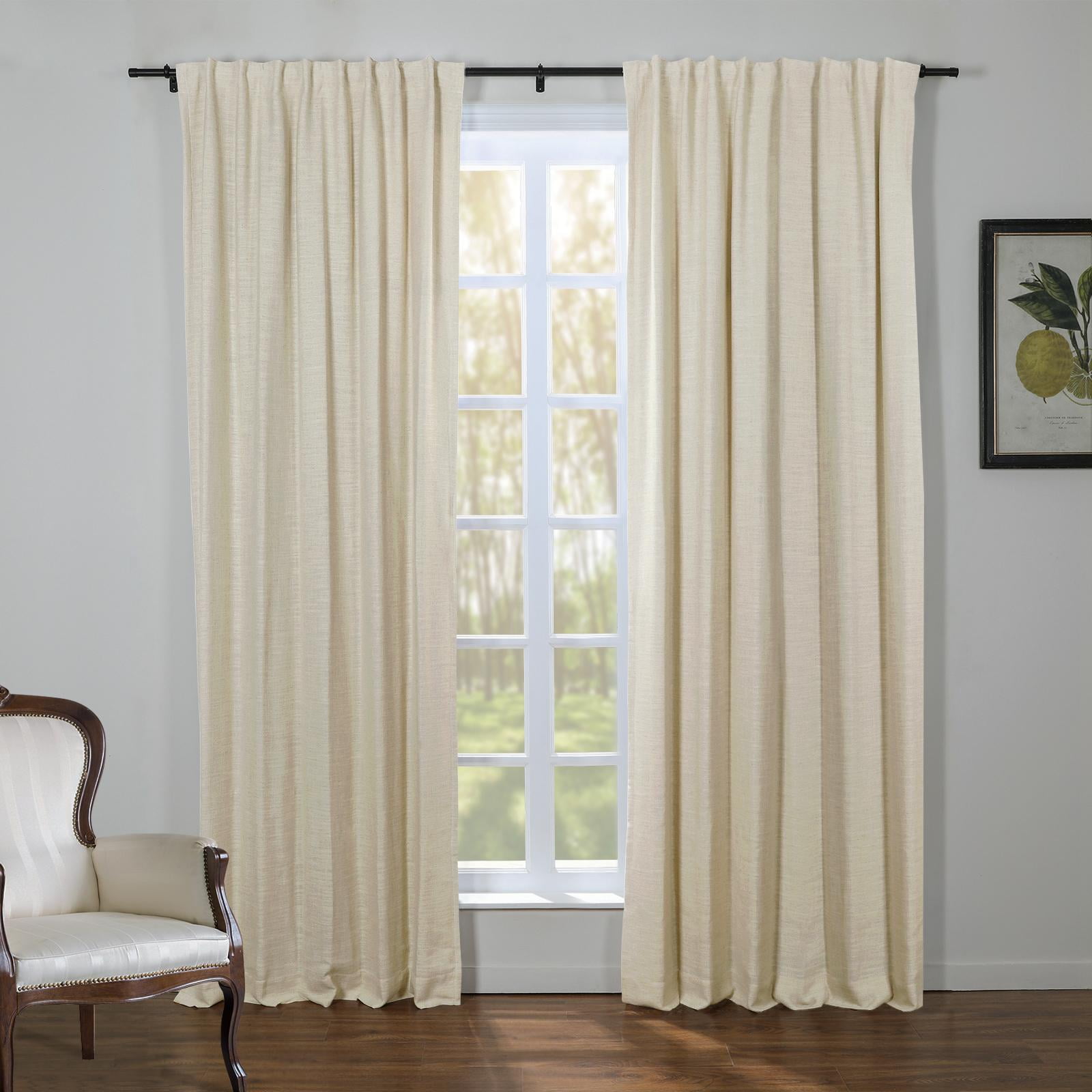 TWOPAGES Natural Linen Drape with Room Darkening Lined, Beige 50Wx96L Kyla Collection ( 1 Panel )