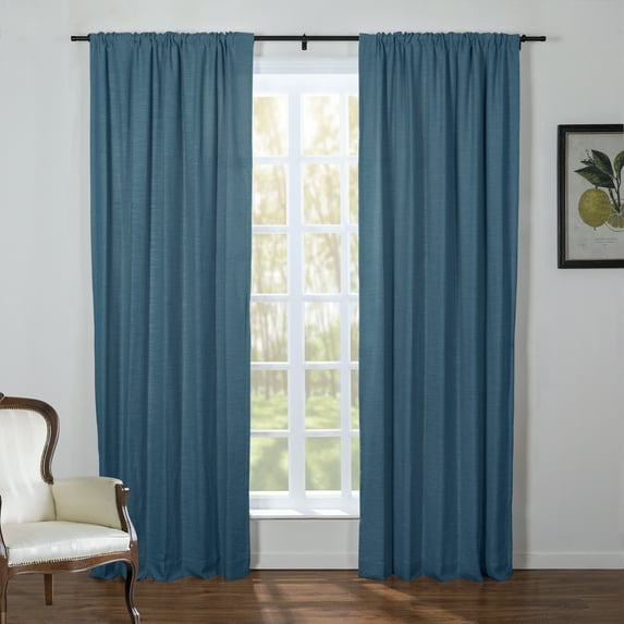 TWOPAGES Natural Linen Room Darkening Curtain, Midnight 50Wx120L in Kyla Collection ( 1 Panel )