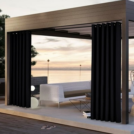TWOPAGES Outdoor 26 W X 84 L Inches Drape Waterproof Fade Resistant Curtain, 1 Panel, Black