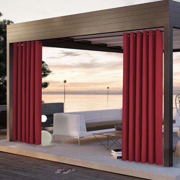 TWOPAGES Outdoor 26 W X 96 Inch Drape Waterproof Windproof Curtain for Patio, 1 Panel, Red