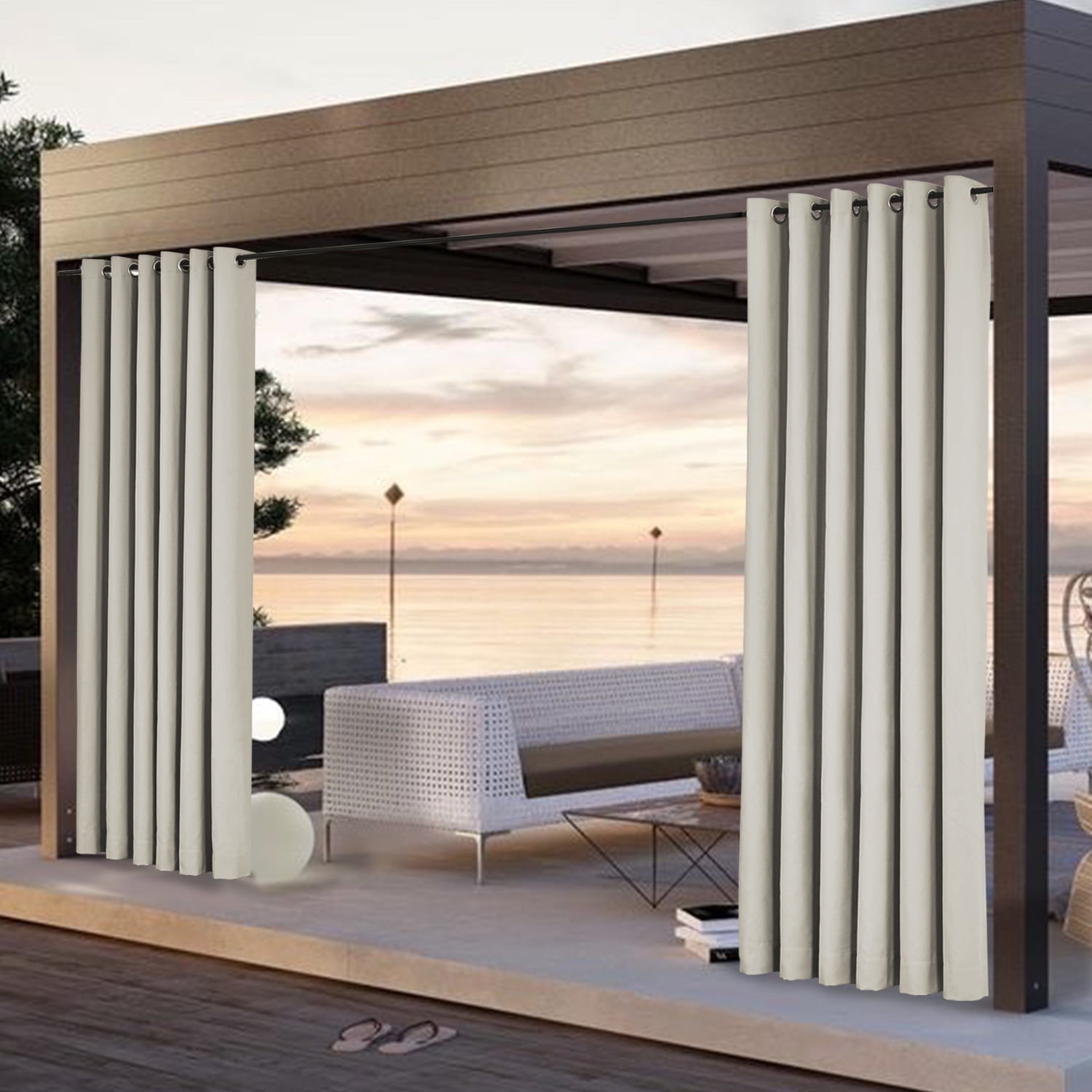 TWOPAGES Outdoor 72 W X 96 Inch Drape Waterproof Windproof Curtain for Patio, 1 Panel, Beige