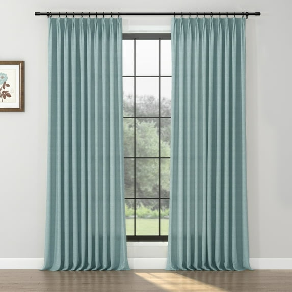TWOPAGES Pinch Pleat Curtain 26 W X 84 L Inch Wool Light Filtering Soft Drapery for Kitchen, 1 Panel, Light Blue