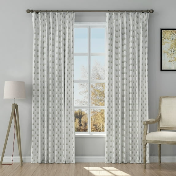 TWOPAGES Pinch Pleat Curtain 26 X 108 Inches Long Drapery 1 Panel Light Filtering Print Drape for Bedroom, Block Grey