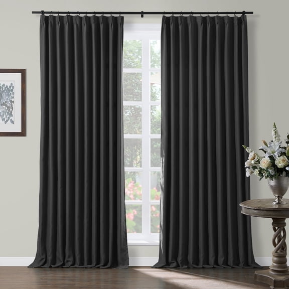 TWOPAGES Pinch Pleat Curtain Blackout Light Blocking Drape for Living Room, 1 Panel, 52"x108", Black