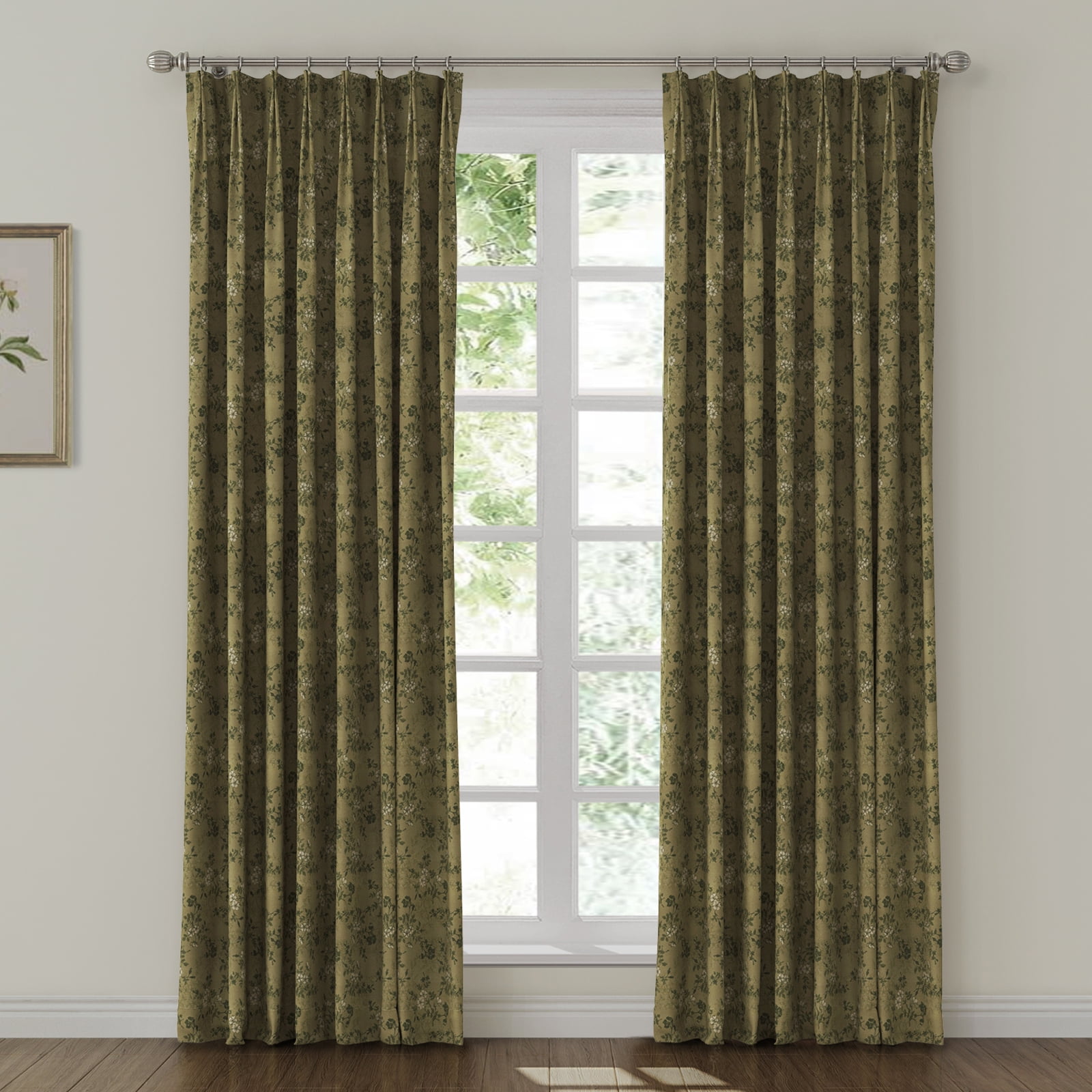 TWOPAGES Pinch Pleat Curtain Floral Print Drape Room Darkening Curtain ...