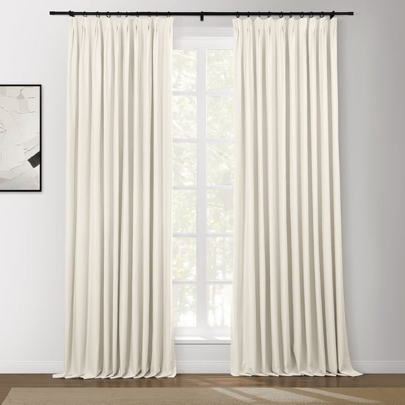 TWOPAGES Pinch Pleat Drape 72 W X 108 L Inch Light Blocking Blackout Curtain for Bedroom, 1 Panel, Beige