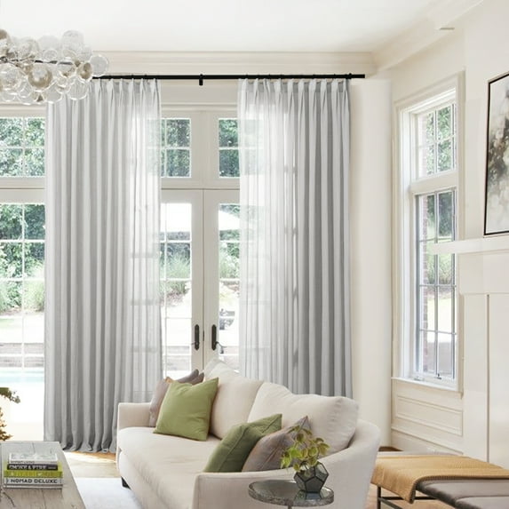 TWOPAGES Pinch Pleat Semi Sheer Curtain 52 X 96 Inches Long 1 Panel Light Filtering Drape for Bedroom, Light Grey