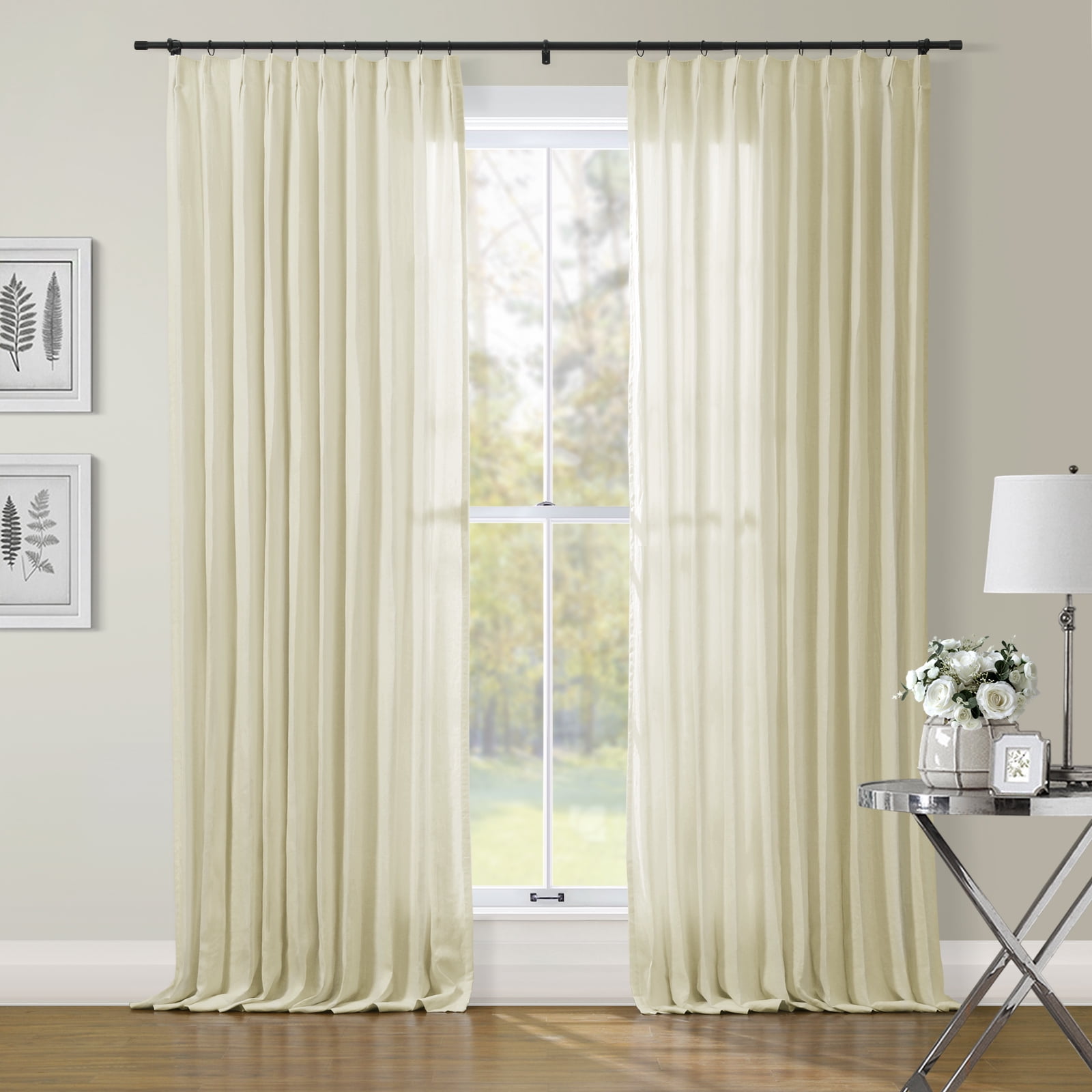 TWOPAGES Pinch Pleat Textured Linen Curtain Light Filtering Drape for Guest Room, 1 Panel, 52"x108", Mist Gray