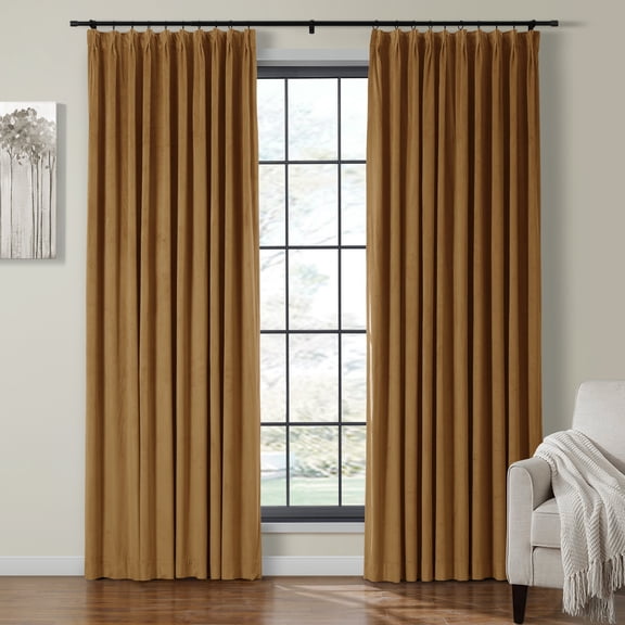 TWOPAGES Pinch Pleat Velvet Curtain Room Darkening Drape for Living Room, 1 Panel, 52"x108", Sable