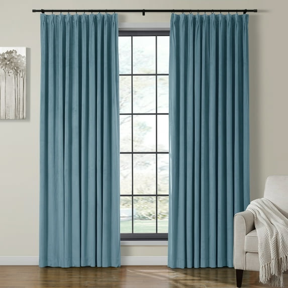TWOPAGES Pinch Pleat Velvet Curtain Room Darkening Drape for Living Room, 1 Panel, 52"x108", Sky Blue