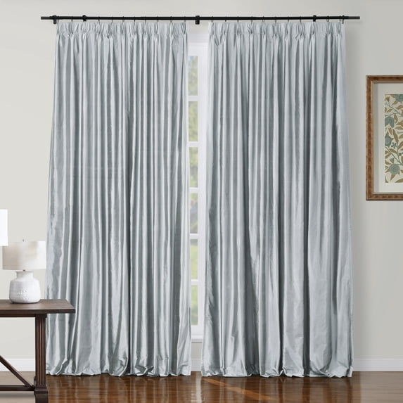TWOPAGES Pinch Pleated 26 W X 72 L Inch Curtain Light Filtering 100% Dupioni Silk Drape for Kid's Room, 1 Panel, Ice Blue