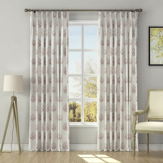 TWOPAGES Pinch Pleated 72 X 84 Inches Long Curtain 1 Panel Light Filtering Print Textured Drape for Bedroom, Large Block Pink