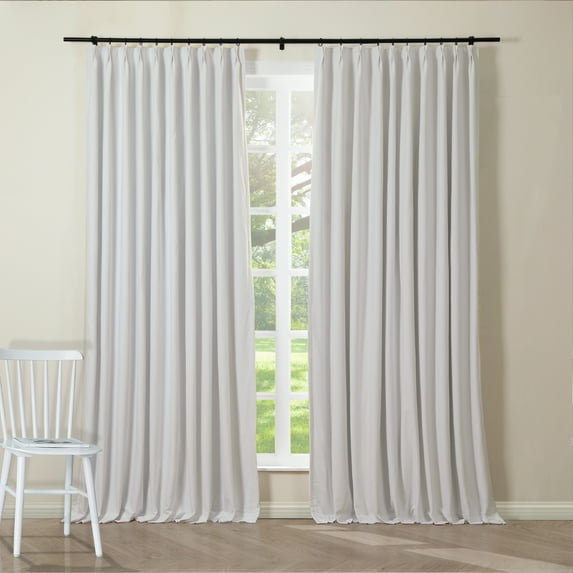 TWOPAGES Pinch Pleated Curtain 72 W X 96 L Inch Light Filtering Cotton Duck Drape for Kitchen, 1 Panel, White