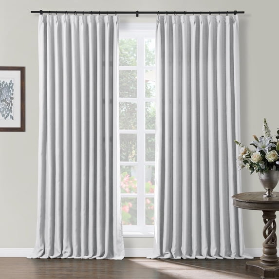 TWOPAGES Pinch Pleated Curtain Blackout Light Blocking Drape for Bedroom, 1 Panel, 52"x108", Grey White