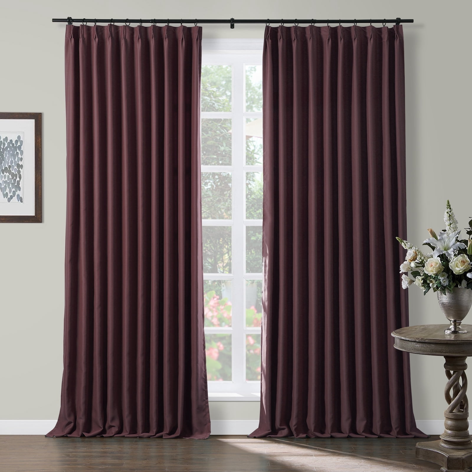 TWOPAGES Pinch Pleated Drape Blackout Light Blocking Curtain for Bedroom, 1 Panel, 52"x84", Burgundy