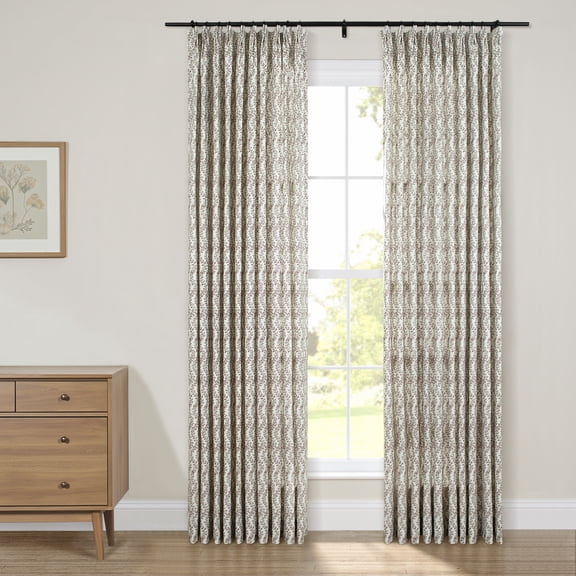 TWOPAGES Pinch Pleated Drape Light Filtering Cotton Print Curtain for Bedroom, 1 Panel, 72"x84", Crimson