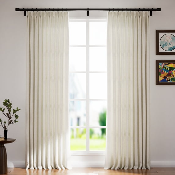 TWOPAGES Pinch Pleated Polyester Drape Light Filtering Curtain for Bedroom, 1 Panel, 52Wx96L, Natural