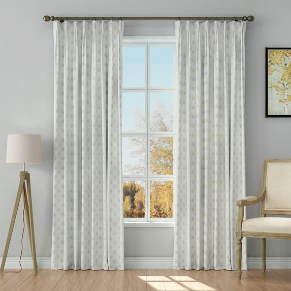 TWOPAGES Pinch Pleated 52 X 84 Inches Long Drape 1 Panel Print Light Filtering Curtain for Farm House, Block Khaki