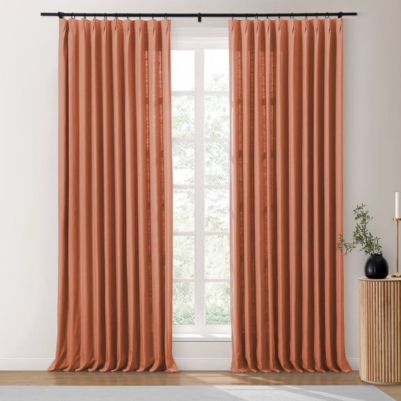 TWOPAGES Polyester Cotton Curtain Light Filtering Pinch Pleat Drape for Bedroom, 1 Panel, 52"x63", Flame