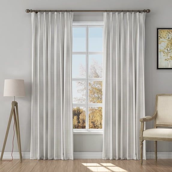 TWOPAGES Polyester Linen 42 X 96 Inches Long Curtain 1 Panel Pinch Pleat Hanging Style Light Filtering Curtain for Bedroom, Wide Stripe