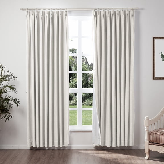 TWOPAGES 52 W X 96 L Inch Drapery Pinch Pleated Top Blackout Curtain Soft Linen Textured Drape for Bedroom, 1 Panel, Beige White