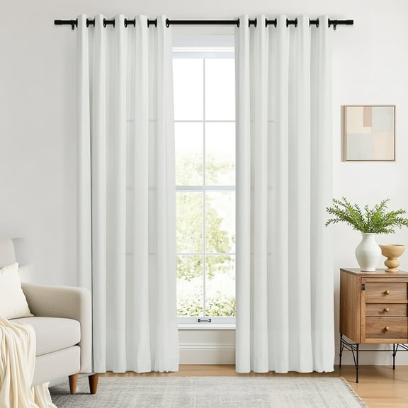 TWOPAGES Polyester Linen Drape 52 W X 96 L Inch Grommet Header Room Darkening Privacy Protection Drape for Bedroom, 1 Panel, Beige White