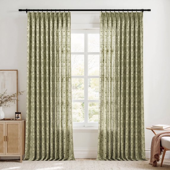 TWOPAGES Polyester Linen Floral Print Curtain 26 X 102 Inches Long 1 Panel Light Filtering Pinch Pleat Drape for Guest Room, Vintage