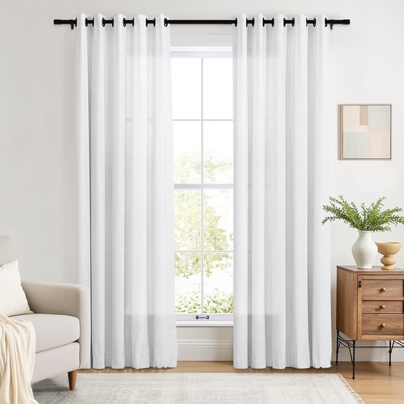 TWOPAGES Textured Linen Drapery 52 W X 84 L Inches Light Filtering Grommet Curtain Window Treatment for Guest Room, 1 Panel, White