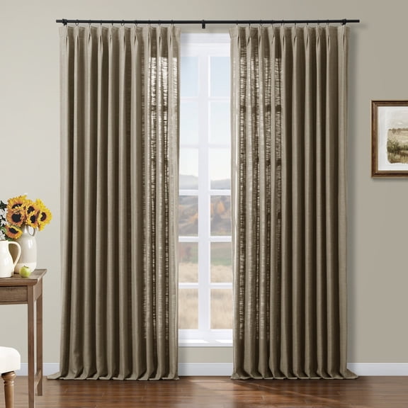 TWOPAGES 52 W X 96 L Inch Drapery Pinch Pleated Top Light Filtering Curtain Soft Linen Textured Drape for Bedroom, 1 Panel, Taupe Grey
