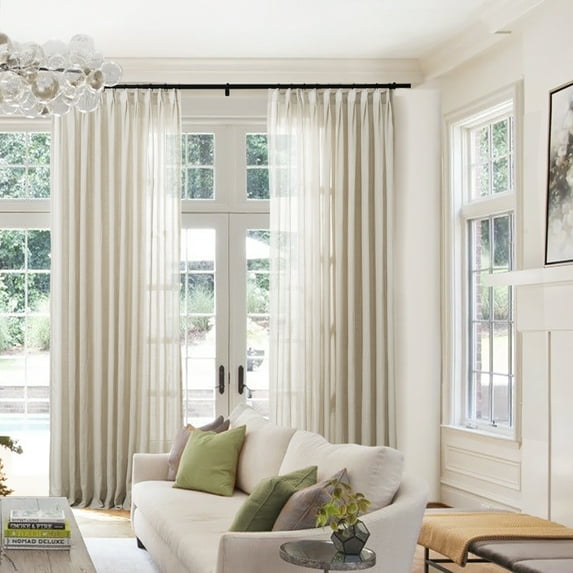 TWOPAGES Pinch Pleat Semi Sheer Curtain 52 X 96 Inches Long 1 Panel Light Filtering Drape for Bedroom, Light Brown
