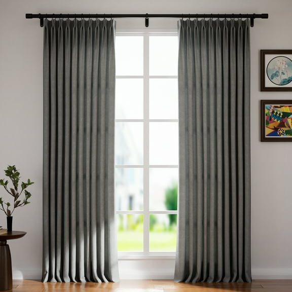 TWOPAGES Polyester Twill Light Filtering Curtain Pinch Pleat Drape for Bedroom, 1 Panel, 52Wx63L, Grey