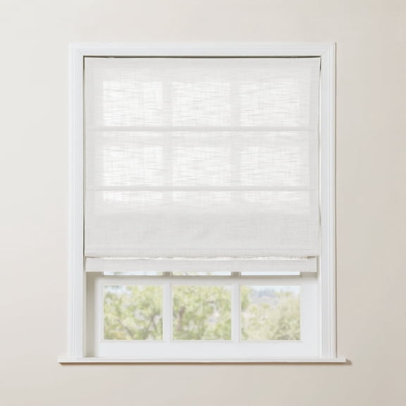 TWOPAGES Roman Shade Blinds Polyester Linen Light Filtering Shades for Bedroom Window, 1 Piece, 34Wx64L, Beige White