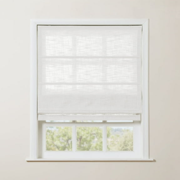 TWOPAGES Roman Shade Blinds Polyester Linen Light Filtering Shades for Bedroom Window, 1 Piece, 34Wx64L, Beige White