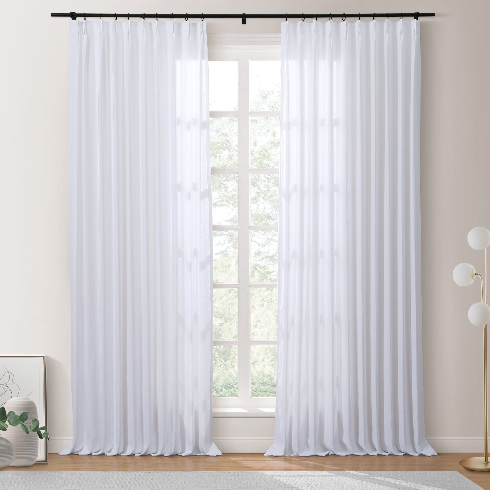 ChadMade Oatmeal Linen Cotton Drape Curtain - 100x90 Inch, Pinch Pleat, Light Filtering, With White Lining