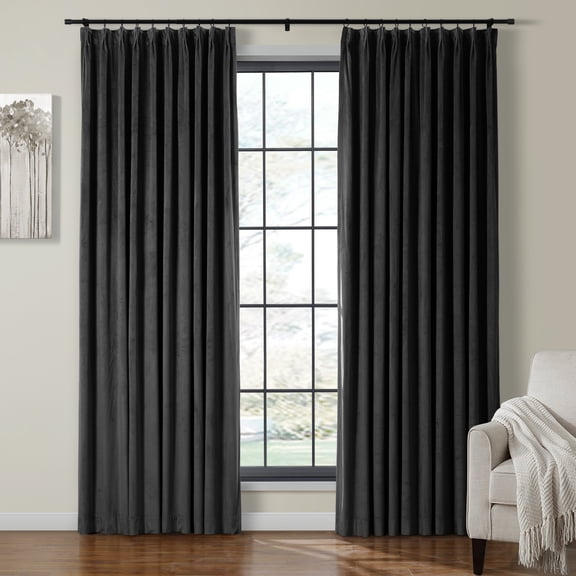 TWOPAGES Room Darkening Drape Pinch Pleat Hanging Style Curtain for Bedroom, 1 Panel, Custom, Warm Black