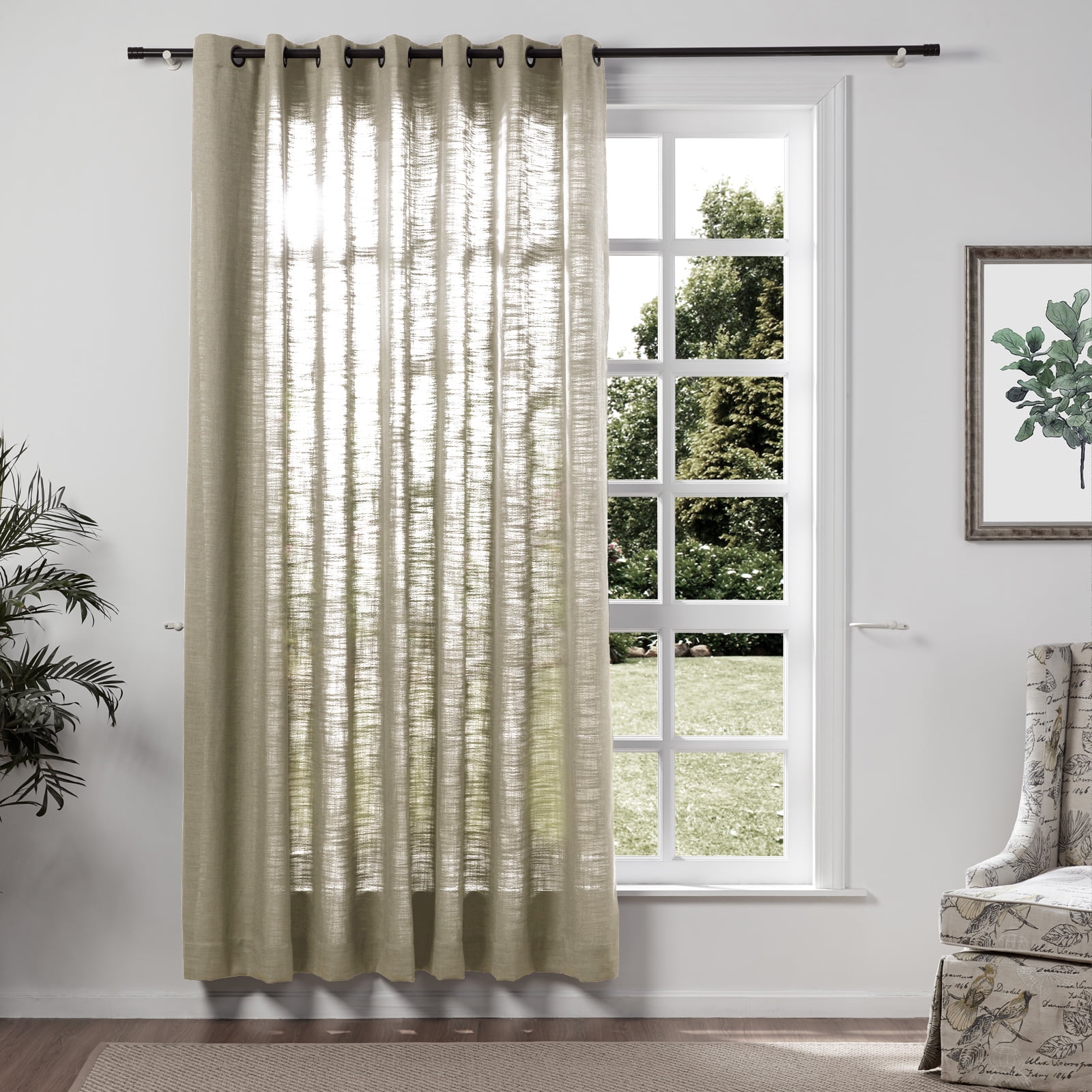 TWOPAGES Room Darkening Grommet Drape Linen Blend Curtain for Kids Room, 1 Panel, 52"x63", Grey Beige