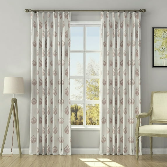 TWOPAGES Linen Textured 52 X 96 Inches Long Drape 1 Panel Light Filtering Print Curtain for Living Room, Large Block Pink