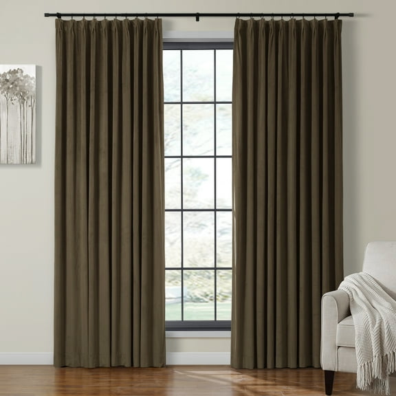 TWOPAGES Room Darkening Velvet Pinch Pleated Curtain Soft Drape for Bedroom, 1 Panel, 52"x84", Chocolate