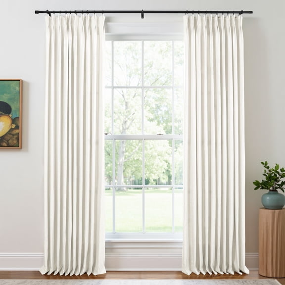TWOPAGES Textured Polyester Drape 84 W X 72 L Light Filtering French Pleat Curtain for Kitchen, 1 Panel, White