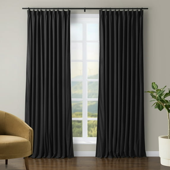 TWOPAGES Velvet Drape 26"x72" Room Darkening Pinch Pleat Curtain for Door Window, 1 Panel, Black