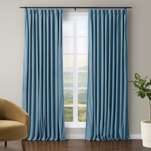 TWOPAGES Velvet Drape 26"x72" Room Darkening Pinch Pleat Curtain for Door Window, 1 Panel, Sky Blue