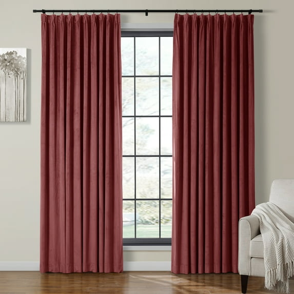 TWOPAGES Velvet Room Darkening Pinch Pleat Curtain for Bedroom Living Room, 1 Panel, 52"x84", Burgundy