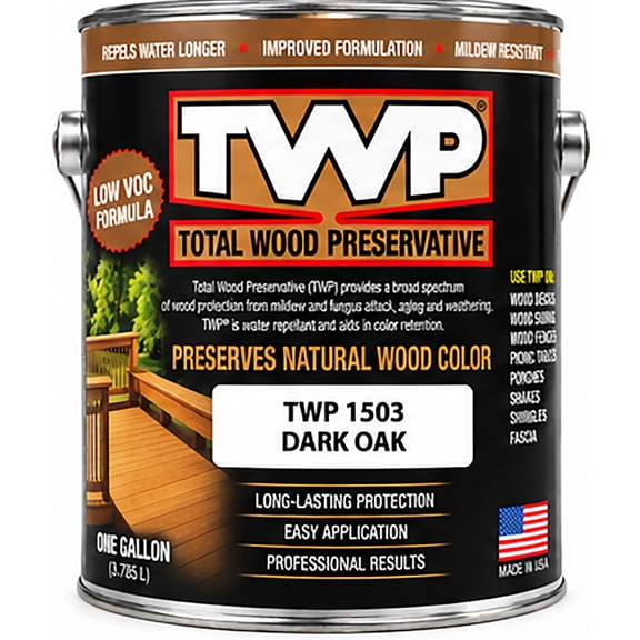 TWP 1503 Dark Oak Low VOC Wood Preservation Stain - Eco-Friendly, Long-Lasting Protection, UV & Water Resistant, Easy to Apply - 1 Gallon