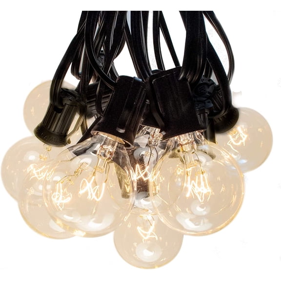 TWQP 25ft G40 Globe String Lights 26 Bulbs Warm White Black Wire Dimmable Outdoor