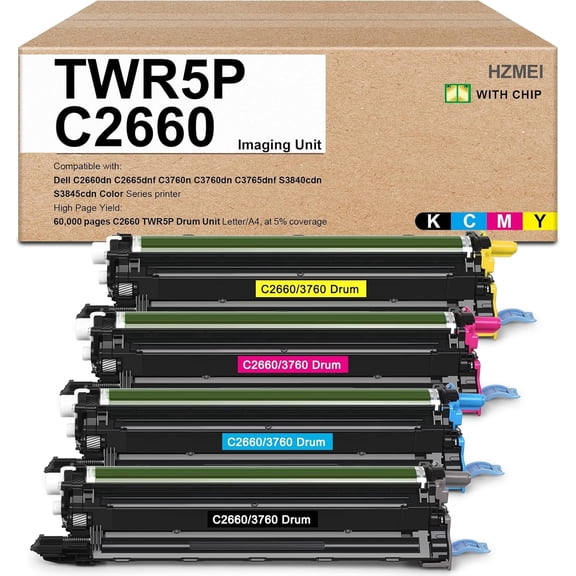 4-Pack TWR5P Drum Unit Set Black Cyan Magenta Yellow Replacement for Dell C2660dn C2665dnf S3840cdn S3845cdn Printers