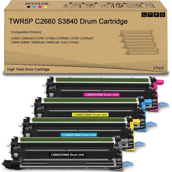 TWR5P C2660 S3840 Drum Cartridge / Imaging Kit Replacement for Dell 331-8434C2660 C2660dn C2665 C2665dnf C3760 C3760n C3760dn C3765 C3765dnf S3840 S3840c S3840cdn S3845cdn Color Printer