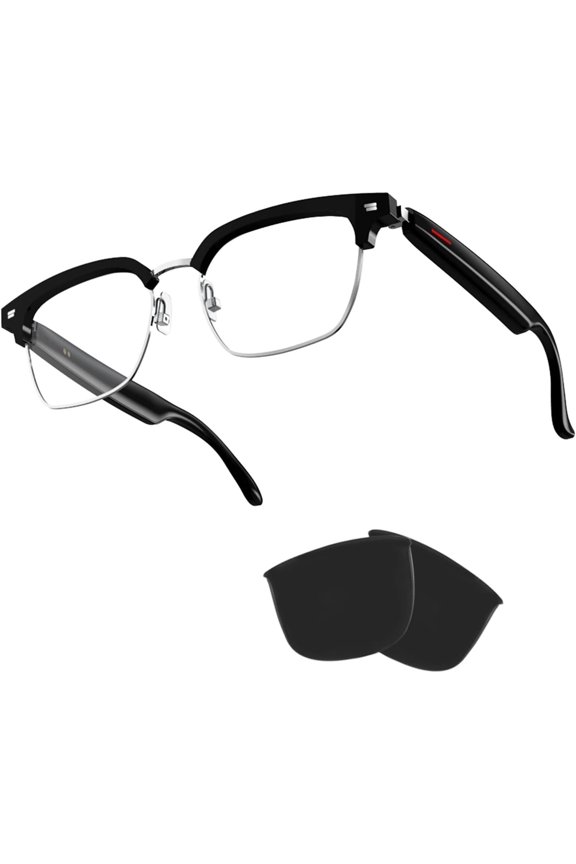 TWS Audio Glasses - Blue Light Blocking & Sunglasses Lens kits for Office Outdoor Drive - Glasses for Men & Women - Transparent Frame