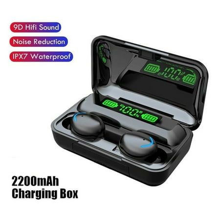 TWS Bluetooth 5.0 Wireless Earbuds Bluetooth Earphones with Mic 5D Stereo Earphones IPX7 Earphones With Charging Box Power Bank Black