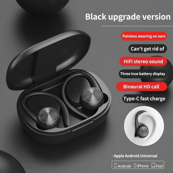 TWS Bluetooth Earphones With Microphones Sport Ear Hook LED Display Wireless Headphones HiFi Stereo Earbuds Waterproof Headsets