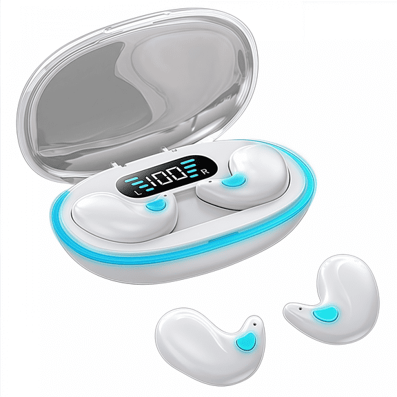 X55 Waterproof Earphones with HD Call Built-in Mic for Work Office Hidden Stereo Wireless Sleeping Earbuds-White